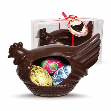 Laying hen with Easter eggs